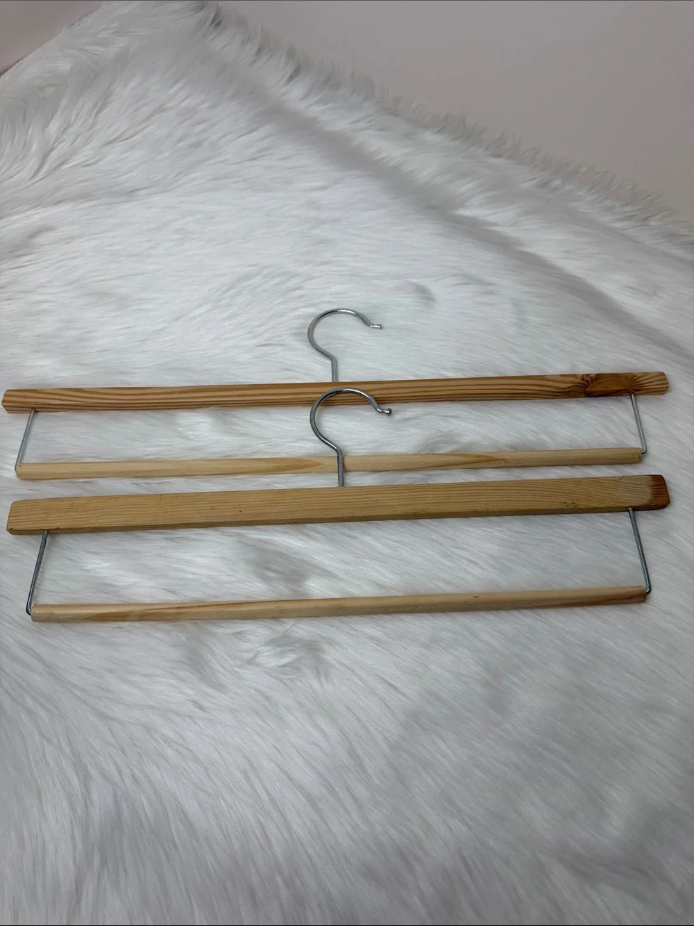 (2) Wooden Hangers for Trousers, Pants, Blankets, Throws, Curtains